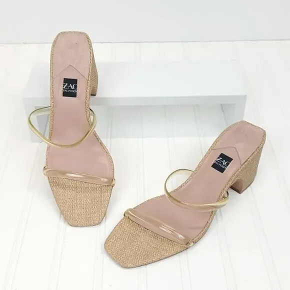 ZAC Zac Posen  US 9.5  Block Heels Saint Slide Sandals in Cashew Fabric - Picture 3 of 10